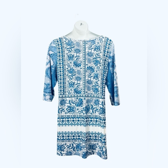 NWOT, Lily by Firmiana, Plus Size Floral Midi Dress, 2X, Blue & White - Picture 6 of 9